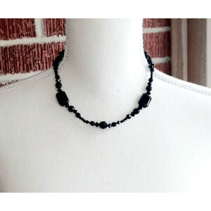 WHBM White House Black Market Black Glass Faceted Bead Victorian Style Necklace